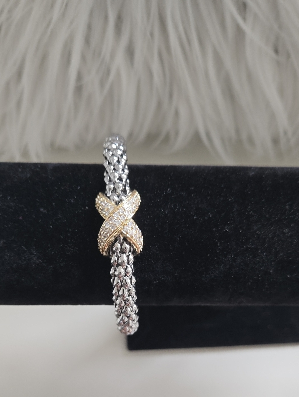 Elegant Two-Tone Cubic Zirconia X-Accent Bracelet - Silver & Gold